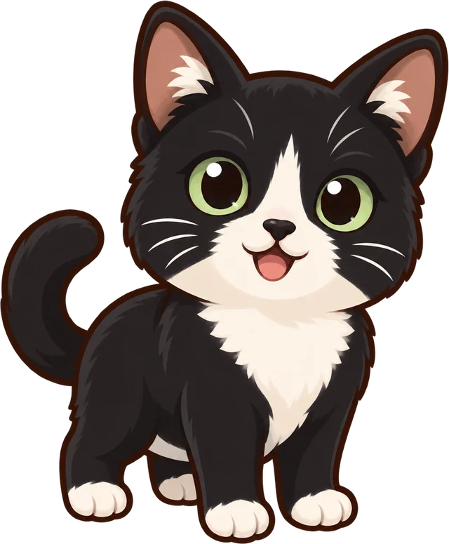 アプリが描いた うちの子：はちわれの黒ねこ