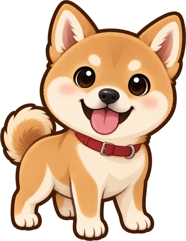 アプリが描いた うちの子：赤い首輪の柴犬
